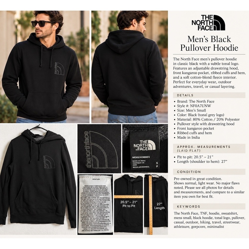 The North Face Mens Black Pullover Hoodie NF0A7UNW Small